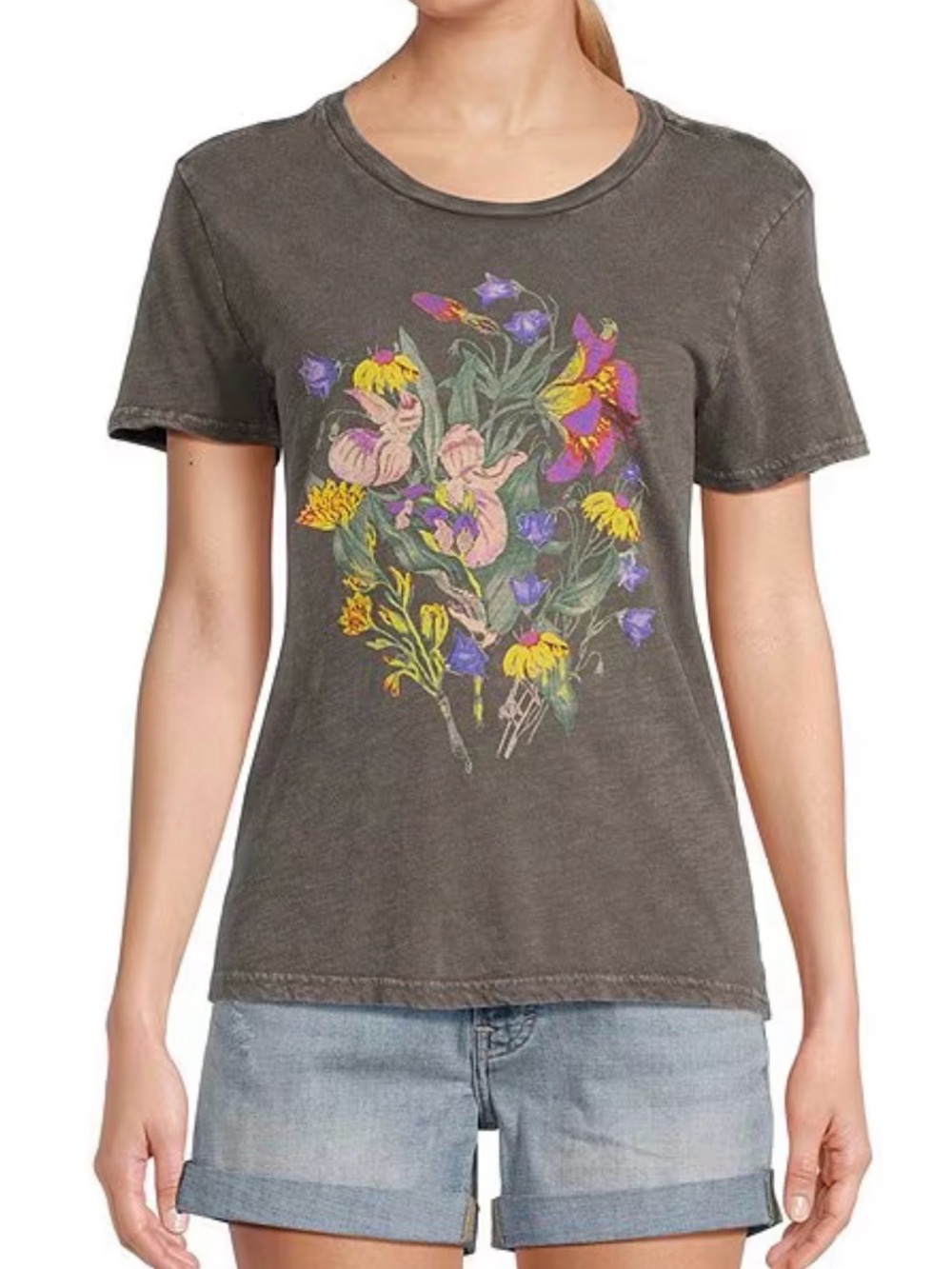 Lucky Brand Cotton Charcoal Floral Graphic Short Sleeve Tee size large